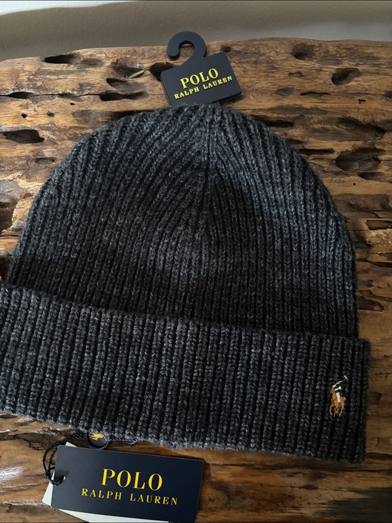Polo Ralph Lauren Other - Polo by Ralph Lauren Charcoal Ribbed Knit Beanie with Embroidered Pony NWT